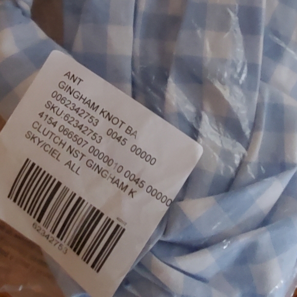 Anthropologie Gingham knotted clutch - sky